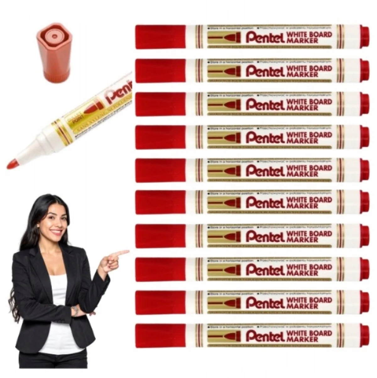 MW85: 10x Rode Stiften voor Whiteboard, 1.9mm fra Pentel i Rød – produktbillede