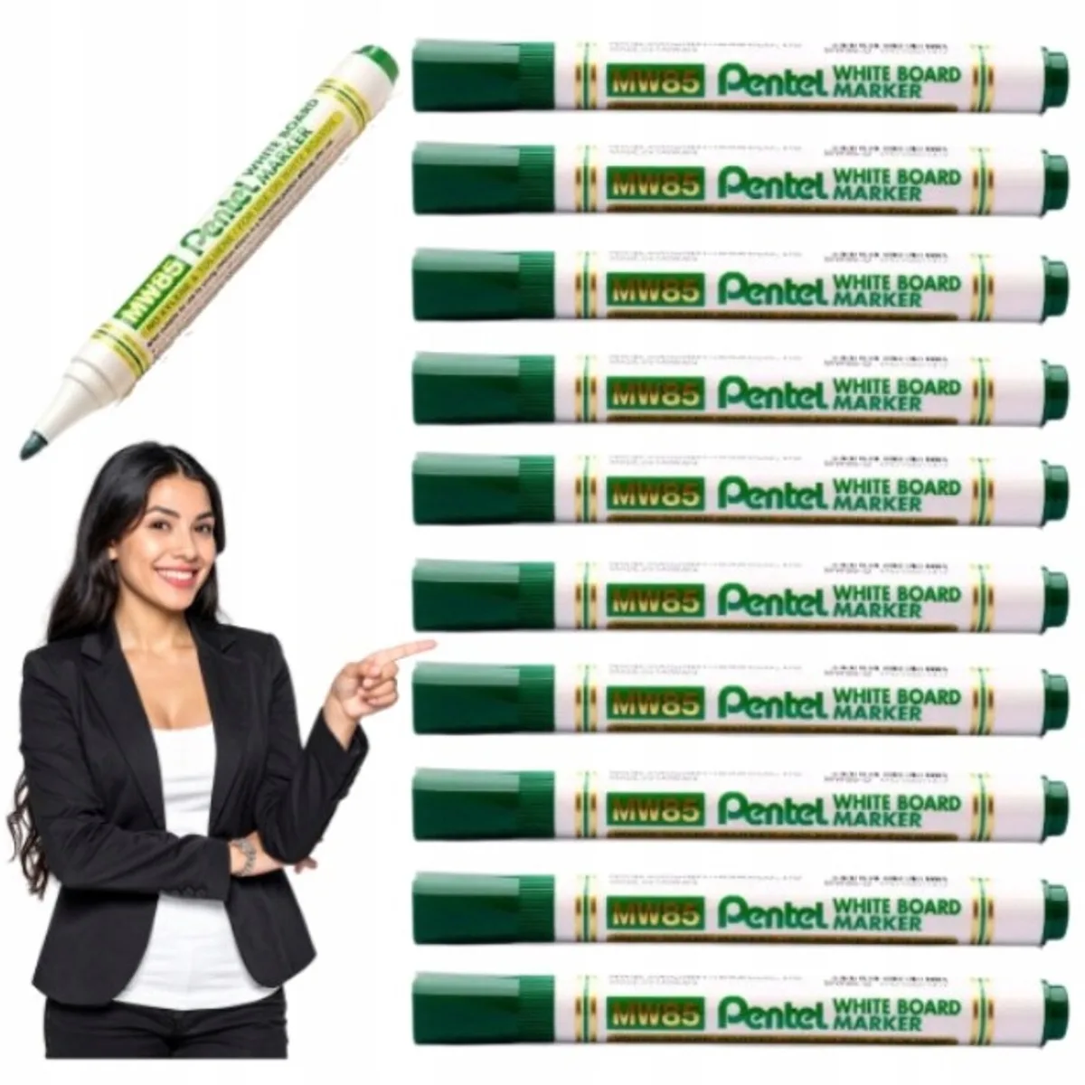 MW85 Groene Whiteboard Markers - Set van 10 stuks, 1.9mm van Pentel in Groen – productfoto