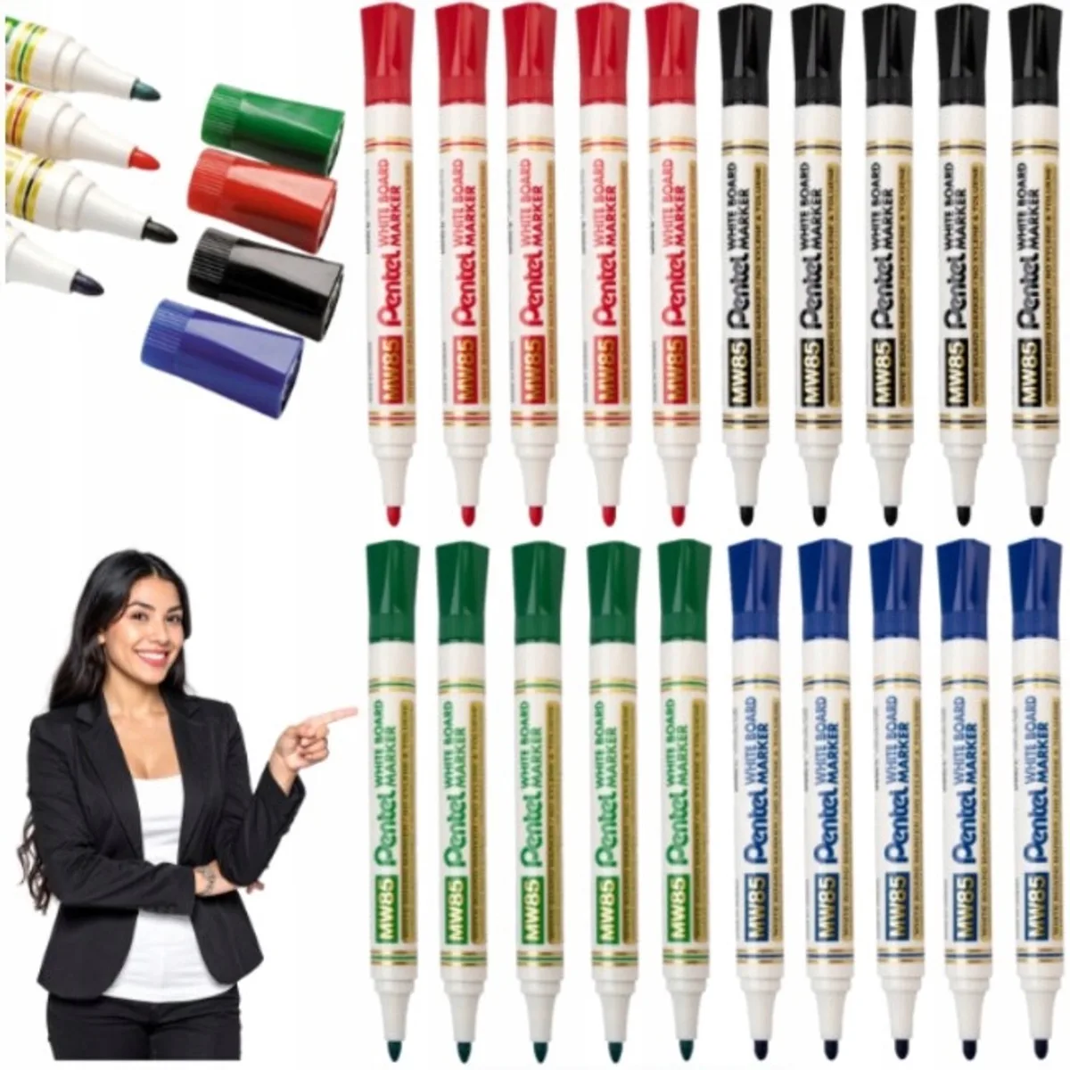 MW85 Whiteboard Markers Set - 20 Stuks in 4 Kleuren van Pentel in Meerkleurig – productfoto