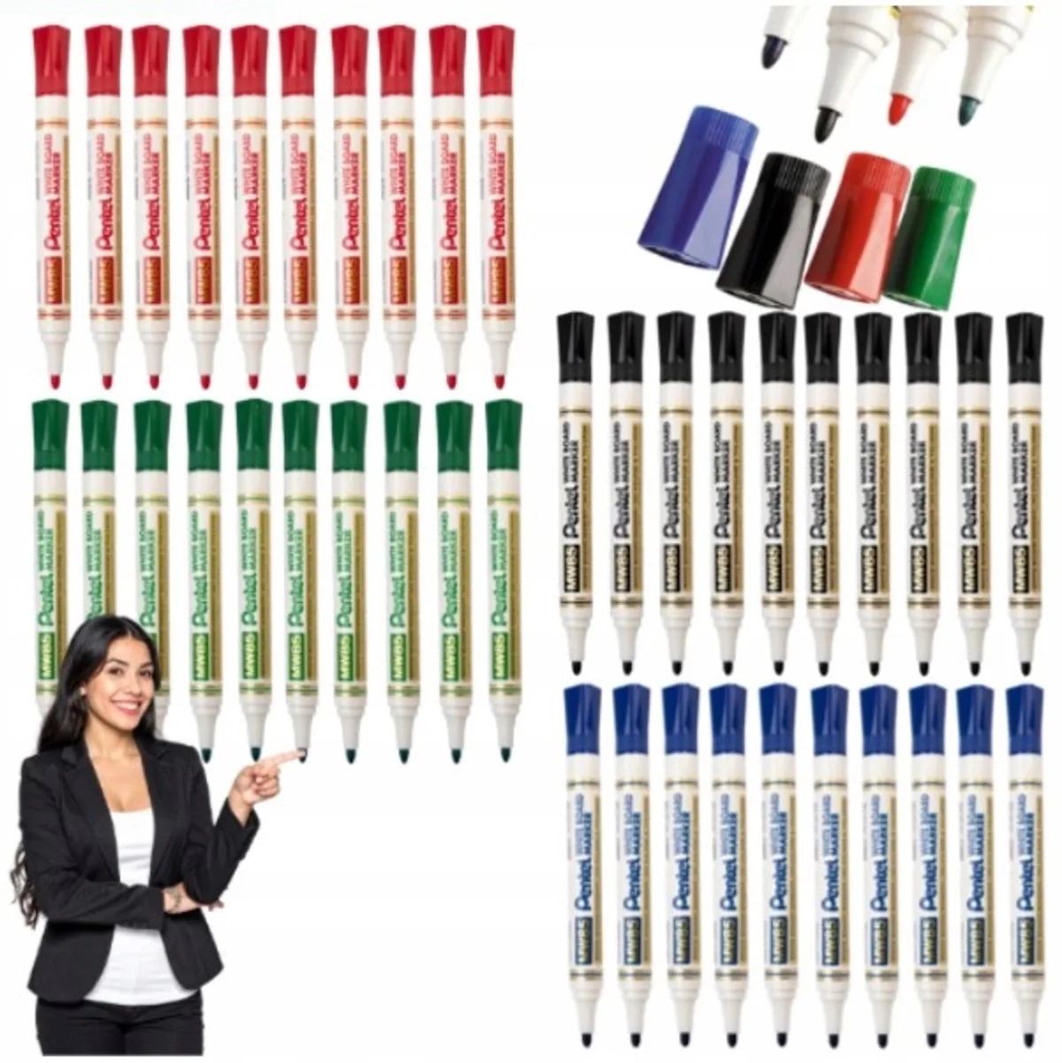 MW85 Whiteboard Markers Set - 40 Stuks van Pentel in Zwart, Blauw, Rood, Groen – productfoto