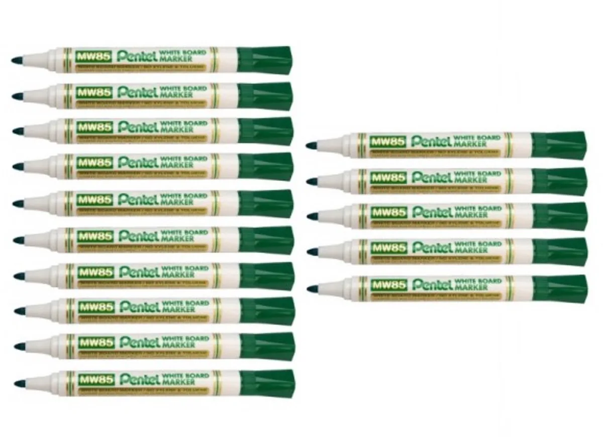 MW85 whiteboard markers, set van 15 stuks van Pentel in Groen – productfoto