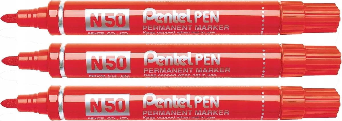 N50 Permanente Marker 3 Stuks - Kogelpunt van Pentel in Rood – productfoto