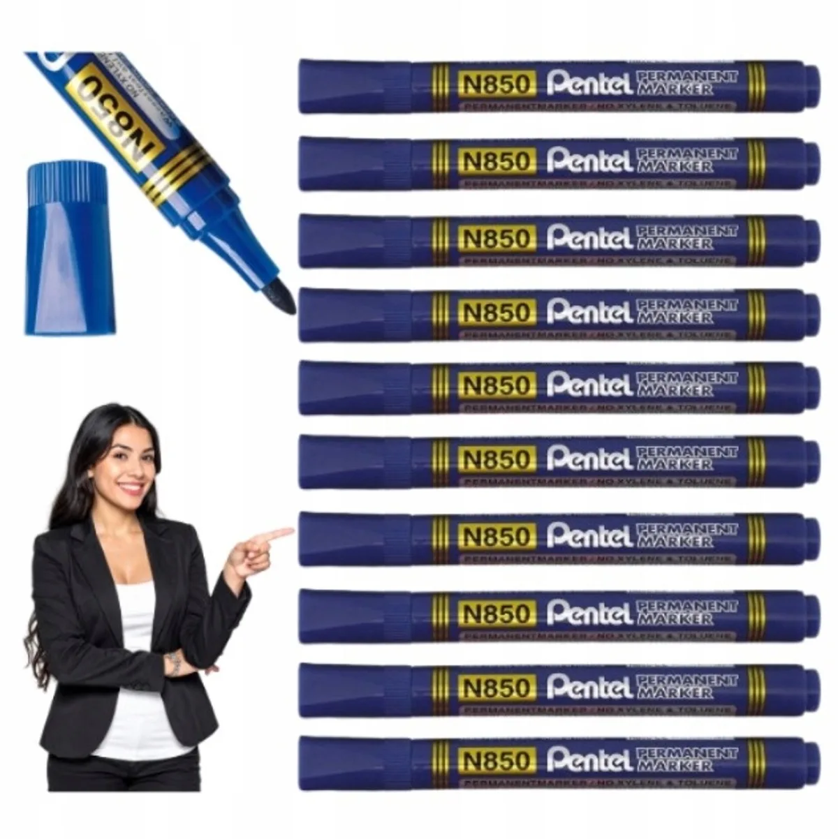 N850 Markers - 10 stuks - Permanent voor Metaal & Plastic by Pentel in Blue – product photo