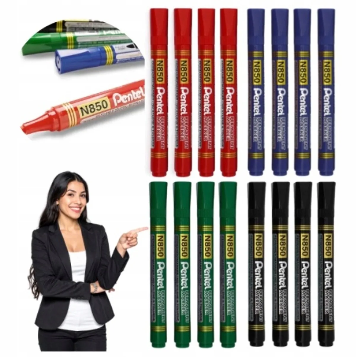 N850 Markers: 16 stuks, 4 kleuren, permanent, metaal & plastic van Pentel in Meerkleurig – productfoto