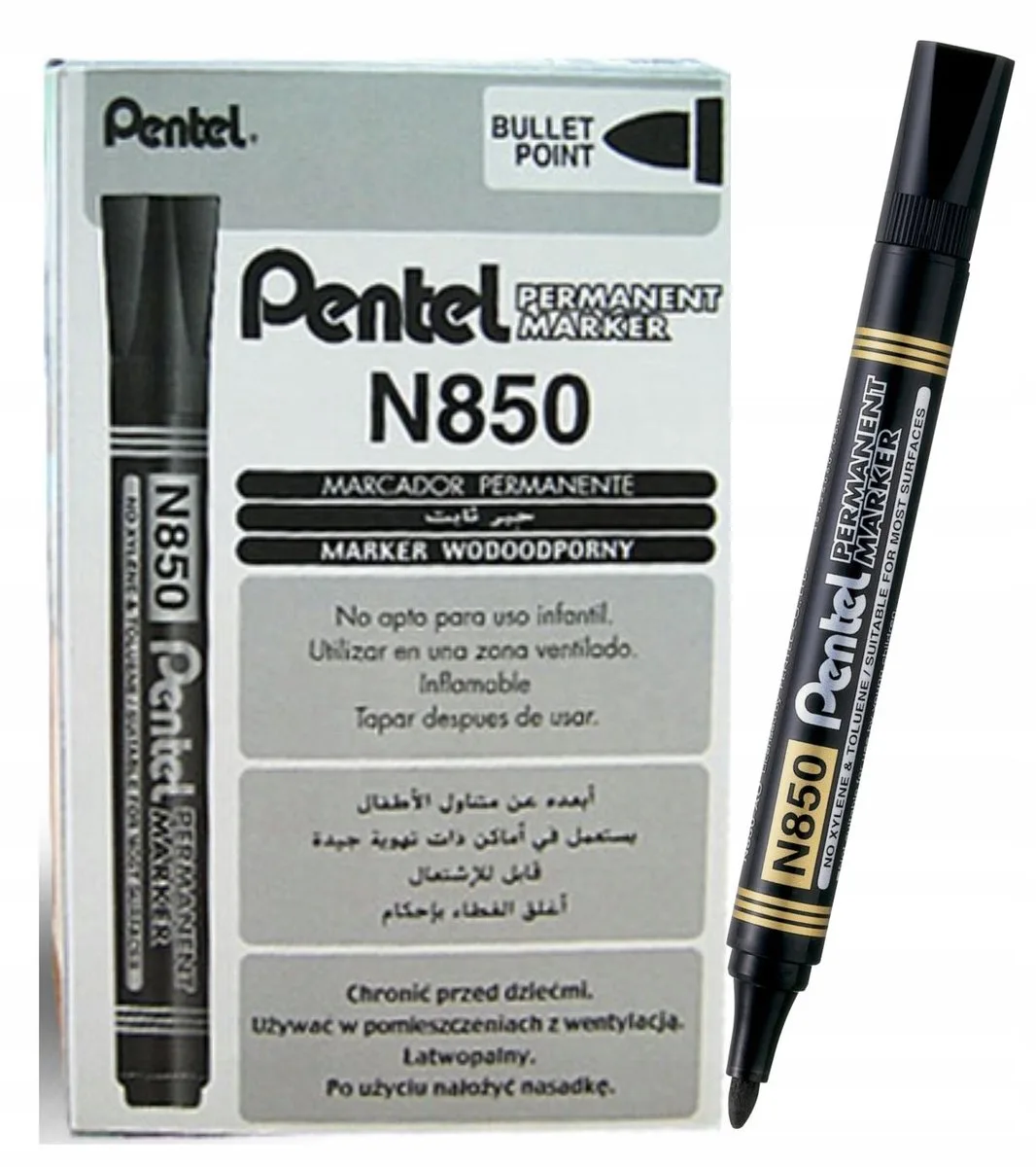 N850 Permanente Marker - 12 Stuks + 1 Gratis von Pentel in Schwarz – Produktfoto