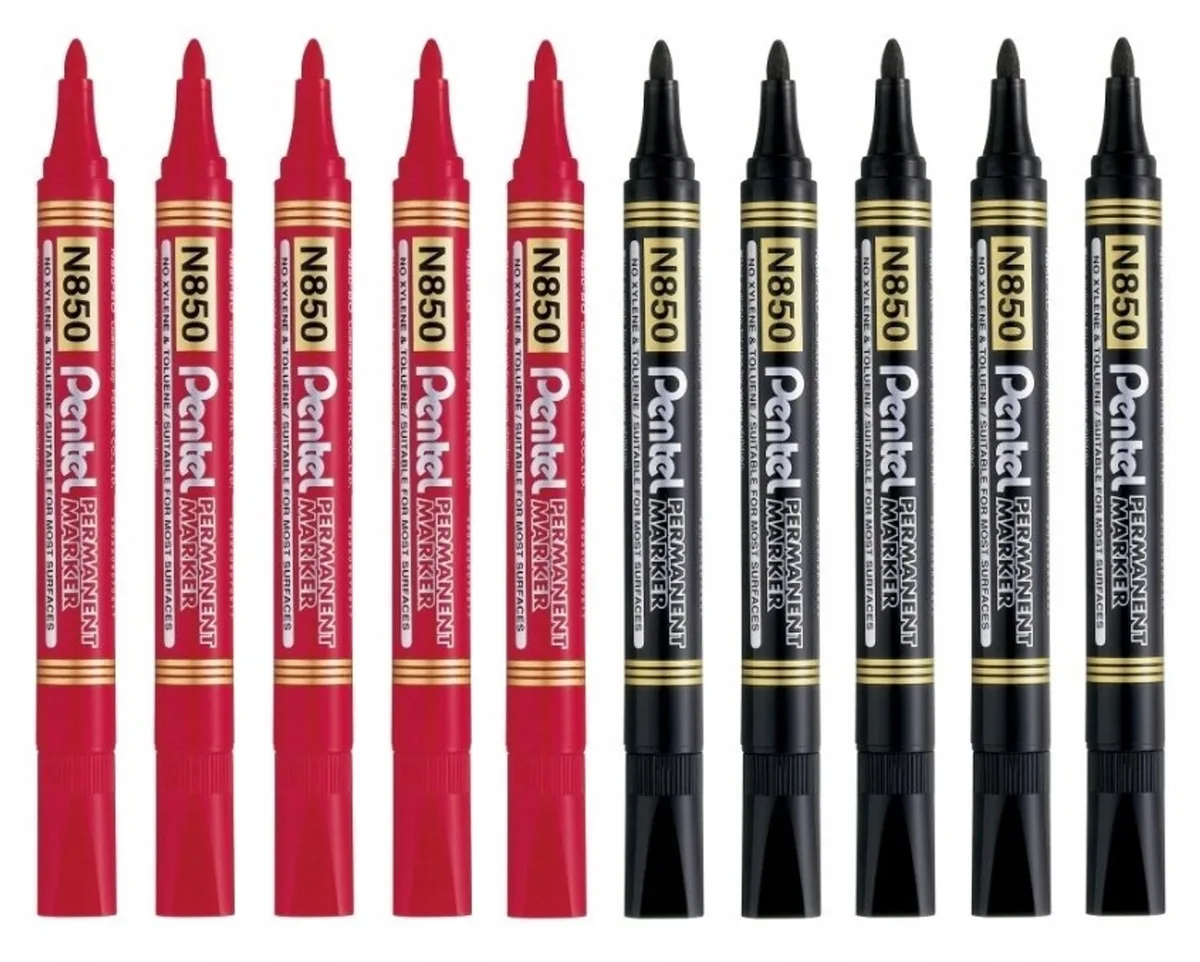 N850 Permanente Markers Set Zwart & Rood (10 Stuks) von Pentel in Zwart & Rood – Produktfoto