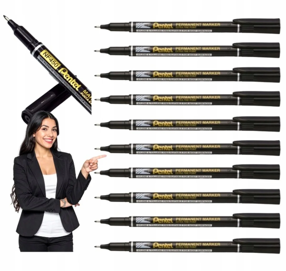 NF450 Markers Permanent 10 Stuks Fijne Punt van Pentel in Zwart – productfoto
