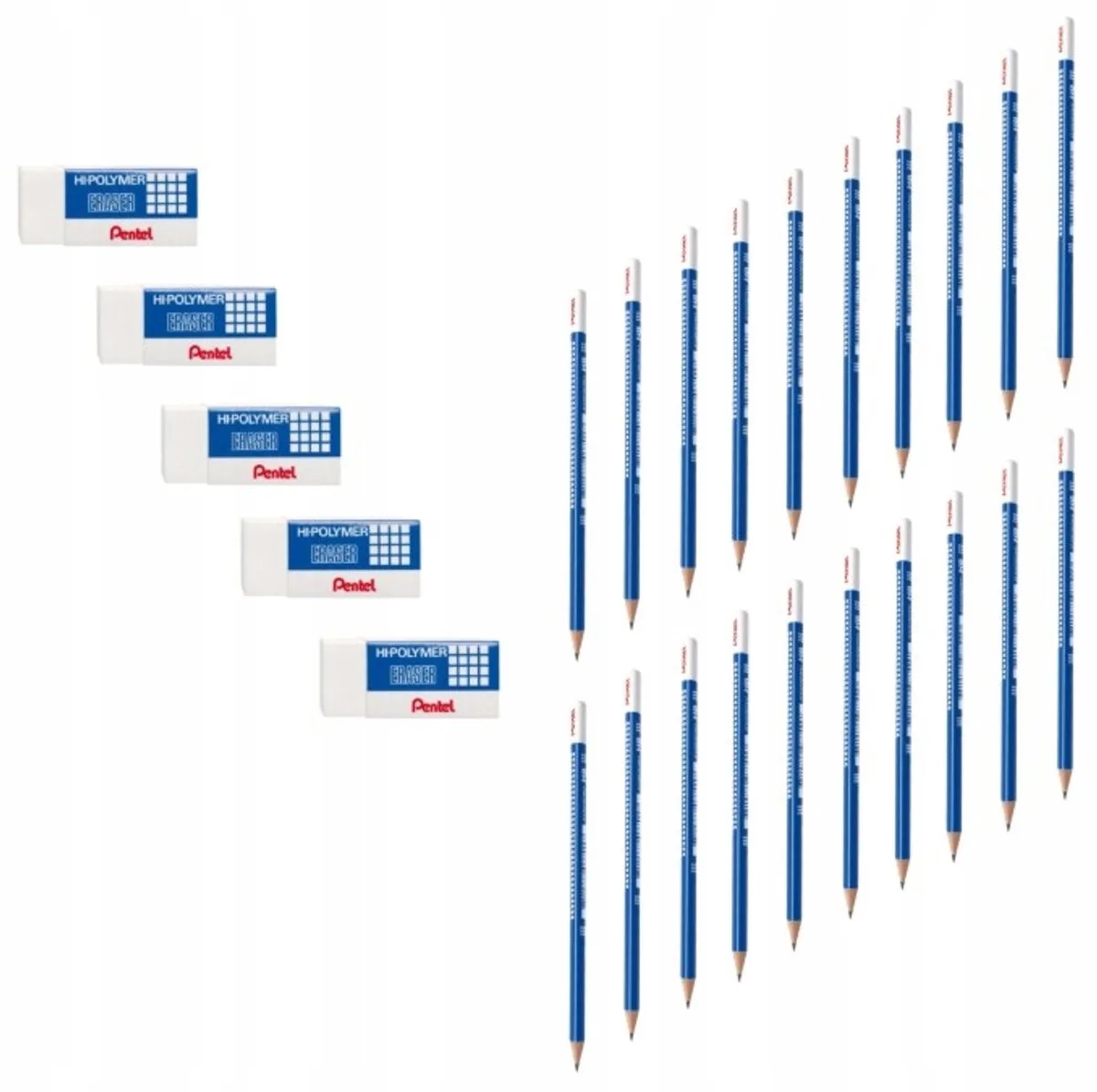 Pennenset bevat 20 potloden in 5 gummen de Pentel en Hb – photo produit