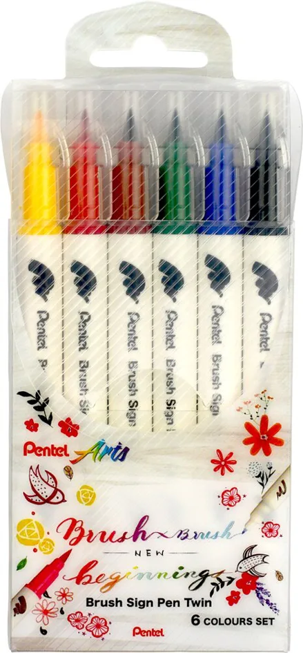 PentelArts BrushSignPen Pinselstift Twin, 6er Set von Pentel – Produktfoto