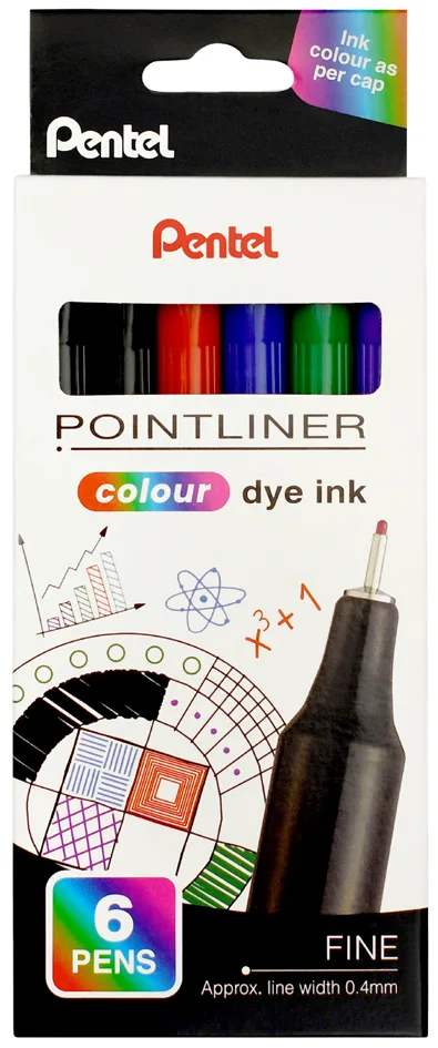 PentelArts Fineliner POINTLINER colour dye ink, 6er Etui von Pentel – Produktfoto