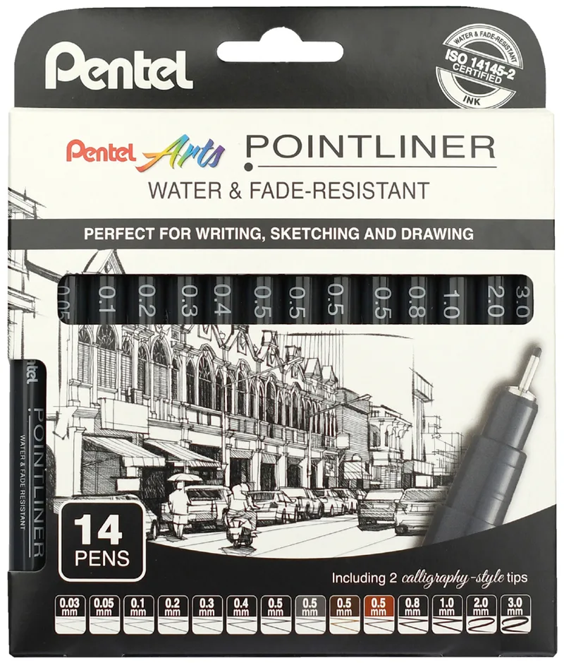 PentelArts Permanent Fineliner Pointliner, 14er Set von Pentel – Produktfoto