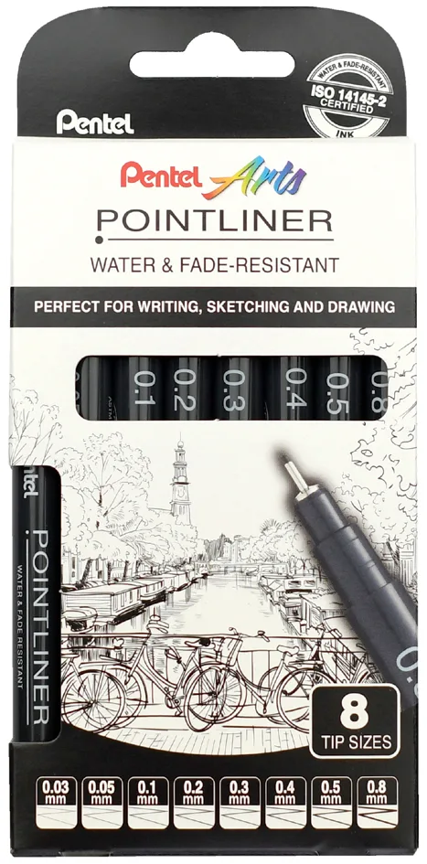 PentelArts Permanent Fineliner Pointliner, 8er Set von Pentel – Produktfoto