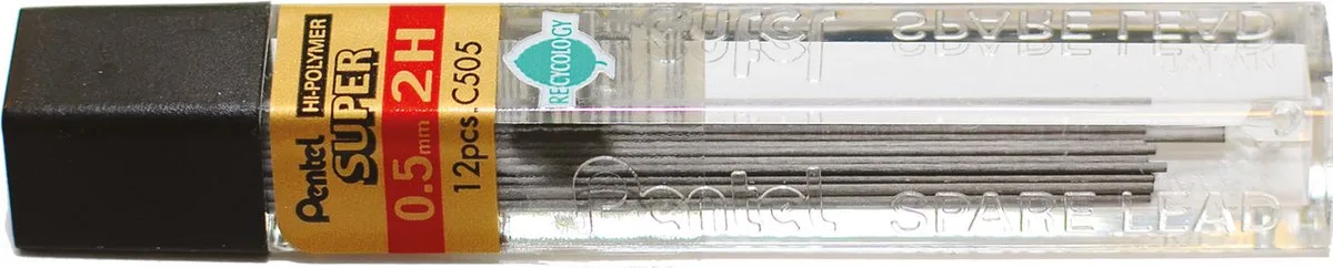 Potloodstift Pentel 0.5mm zwart per koker 2H - 12 stuks de Pentel en Grafiet – photo produit