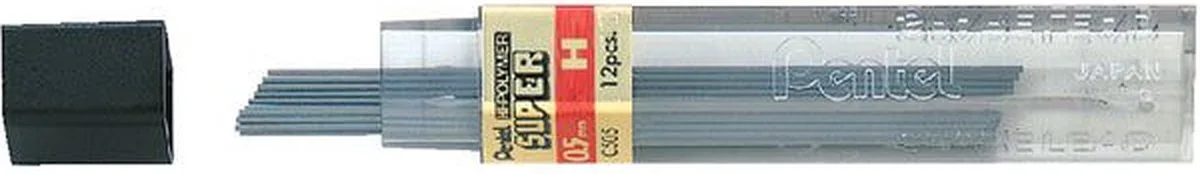 Potloodstift Pentel H 0.5mm zwart koker à 12 stuks van Pentel in Grijs – productfoto