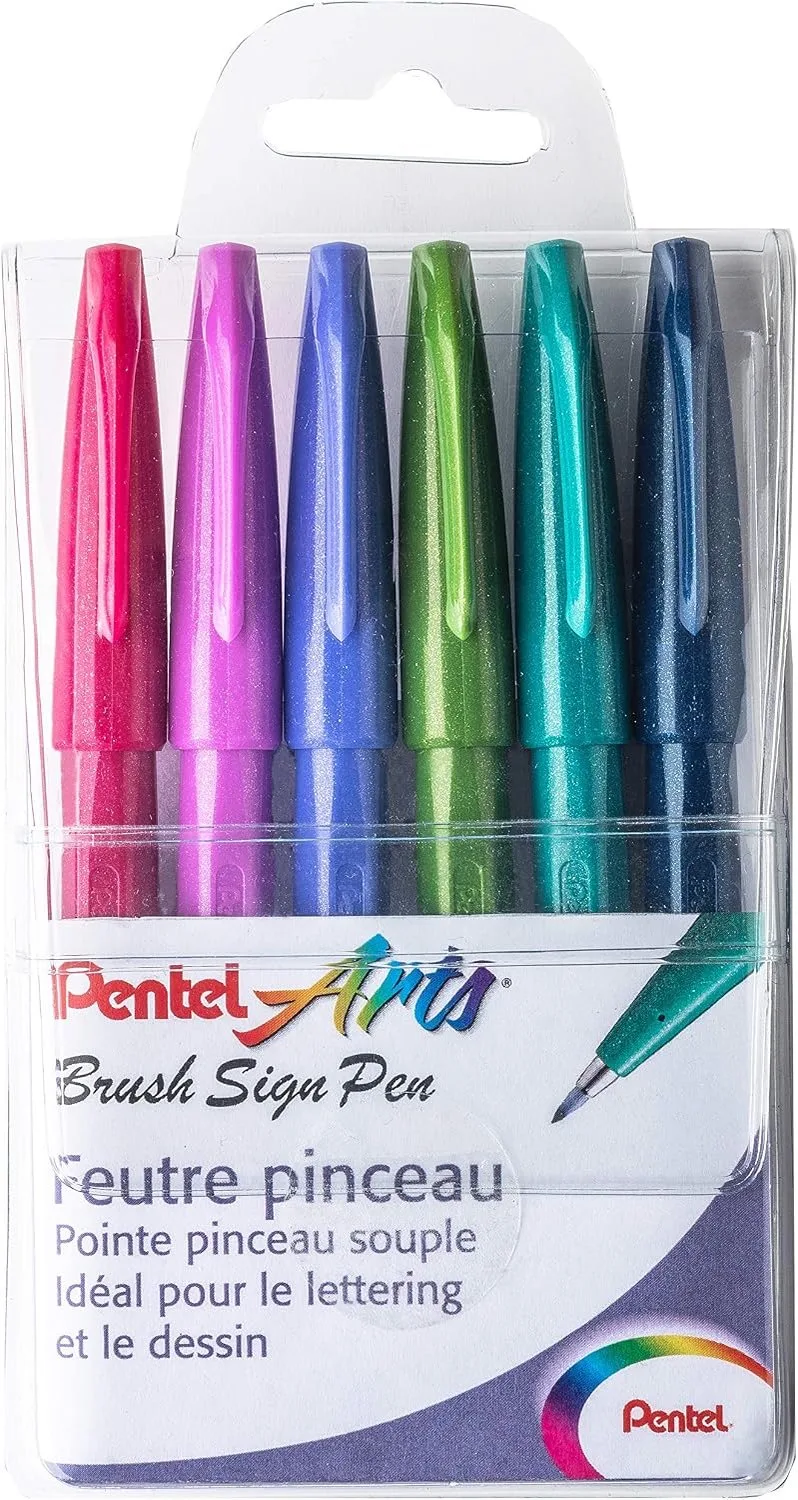 SES15C Brush Sign Pen - 12 Trendy Kleuren från Pentel i Trendy gemengde kleuren – produktbild