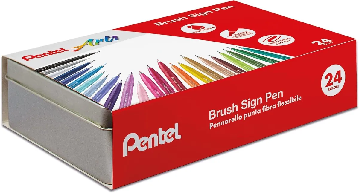 SES15C Brush Sign Pen Metalen Geschenkdoos - 24 Kleuren från Pentel i 24 Kleuren – produktbild