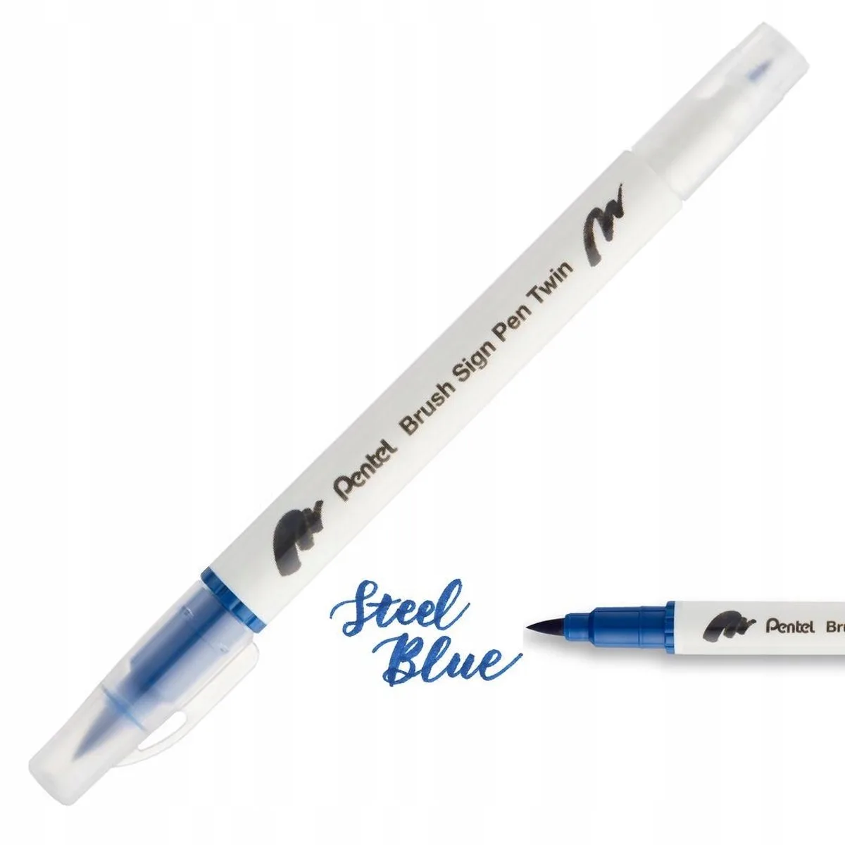 Sign Pen Brush Marker - Dubbelzijdig, op waterbasis, staalblauw från Pentel i Steel blue – produktbild