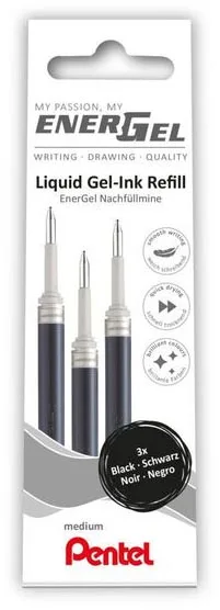 vulling Energel, 0,7 mm, zwart, set van 3 stuks van Pentel – productfoto