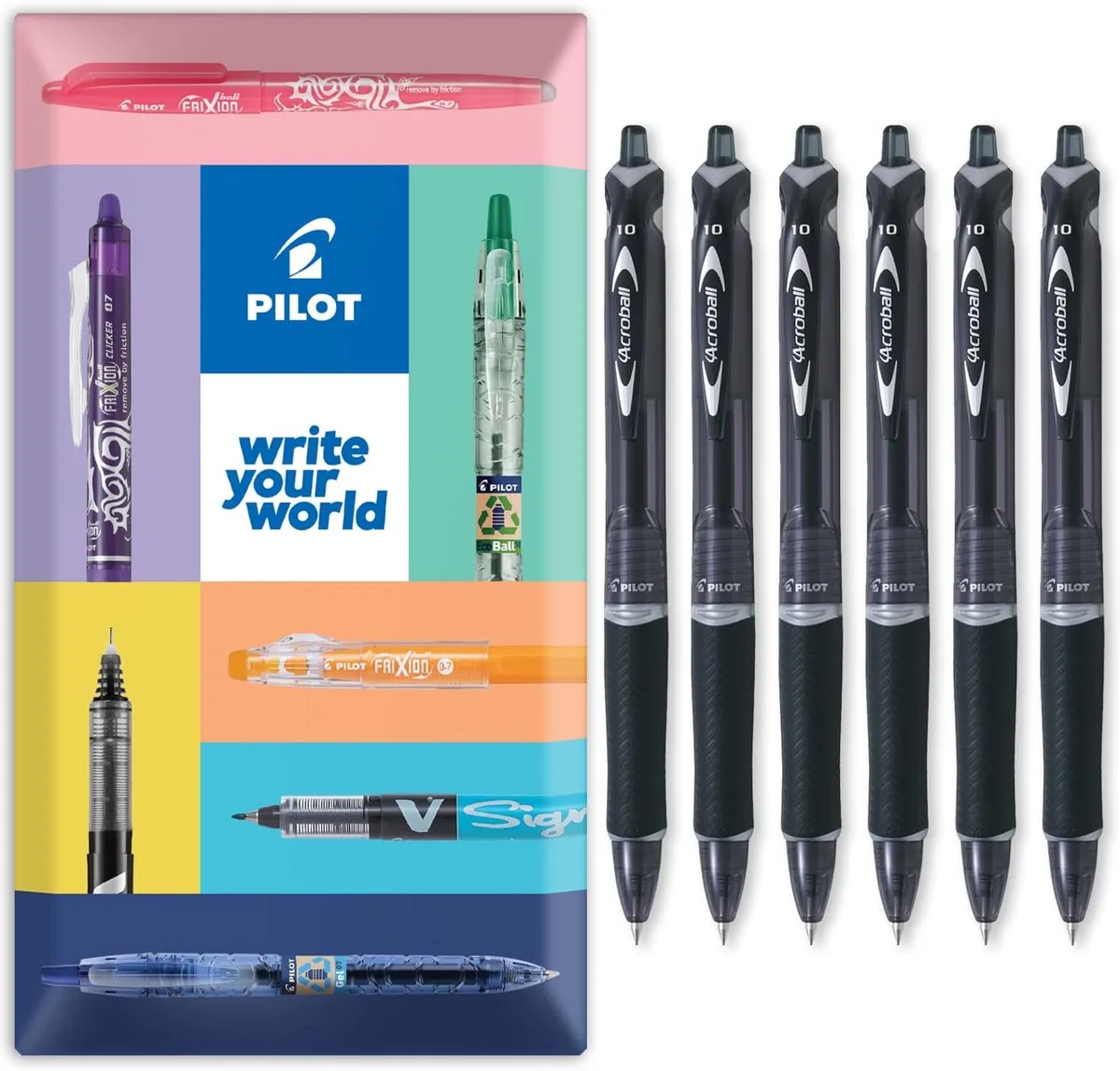Acroball 6-pack balpennen, 1.0mm, zwart, 79% gerecycled fra Pilot – produktbillede