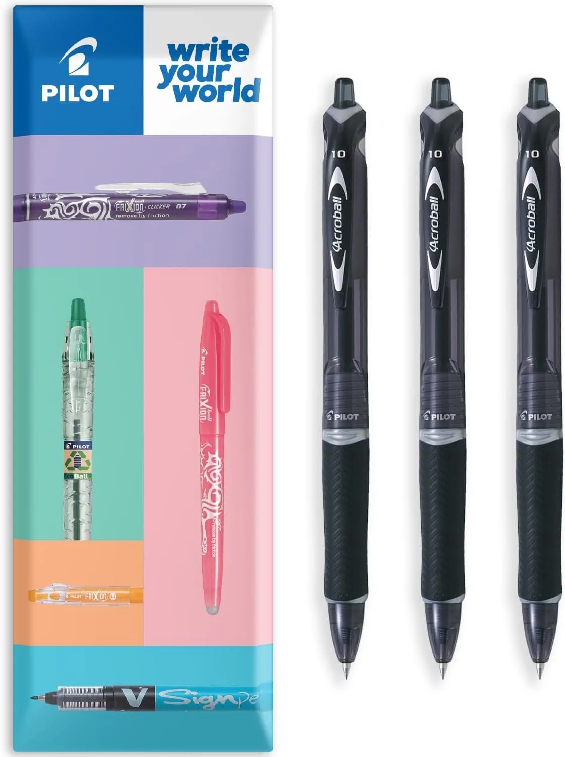 Acroball Balpen Zwart - 3 Stuks - 1.0mm Tip - Gerecycled fra Pilot – produktbillede