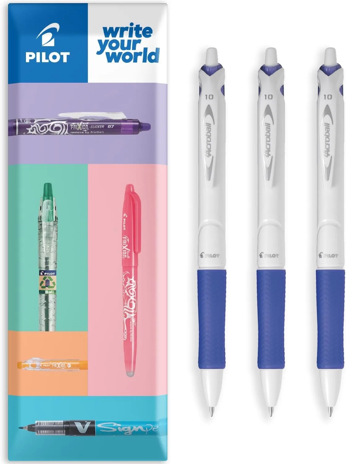 Acroball Pure White Balpen - 3 Stuks - Blauw - Medium 1.0mm fra Pilot – produktbillede