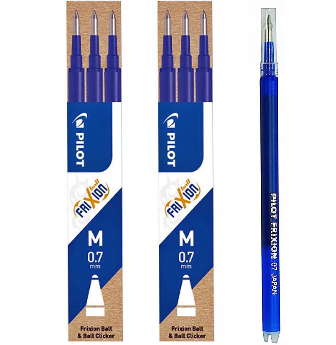 FriXion Balpen + 6x 0,7 mm vulling de Pilot en Bleu – photo produit