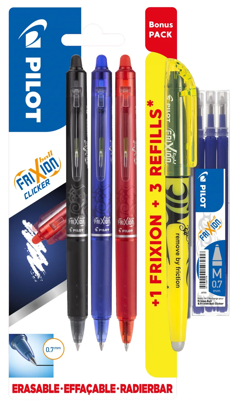 FriXion Clicker Pens m/click 0,7 Bonuspack 3+Light+Refillset de Pilot – photo produit
