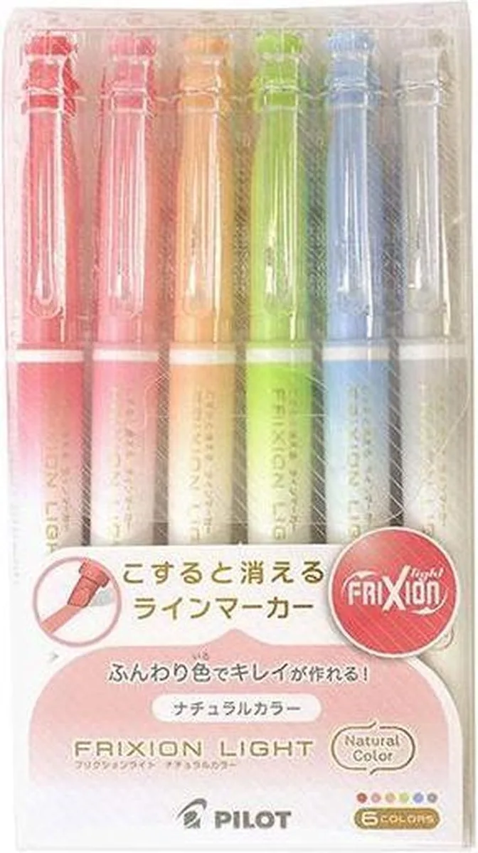 FriXion Light Natural Colour Uitwisbare Highlighters 6 Colour Set verpakt in een A5 Zipperbag de Pilot – photo produit