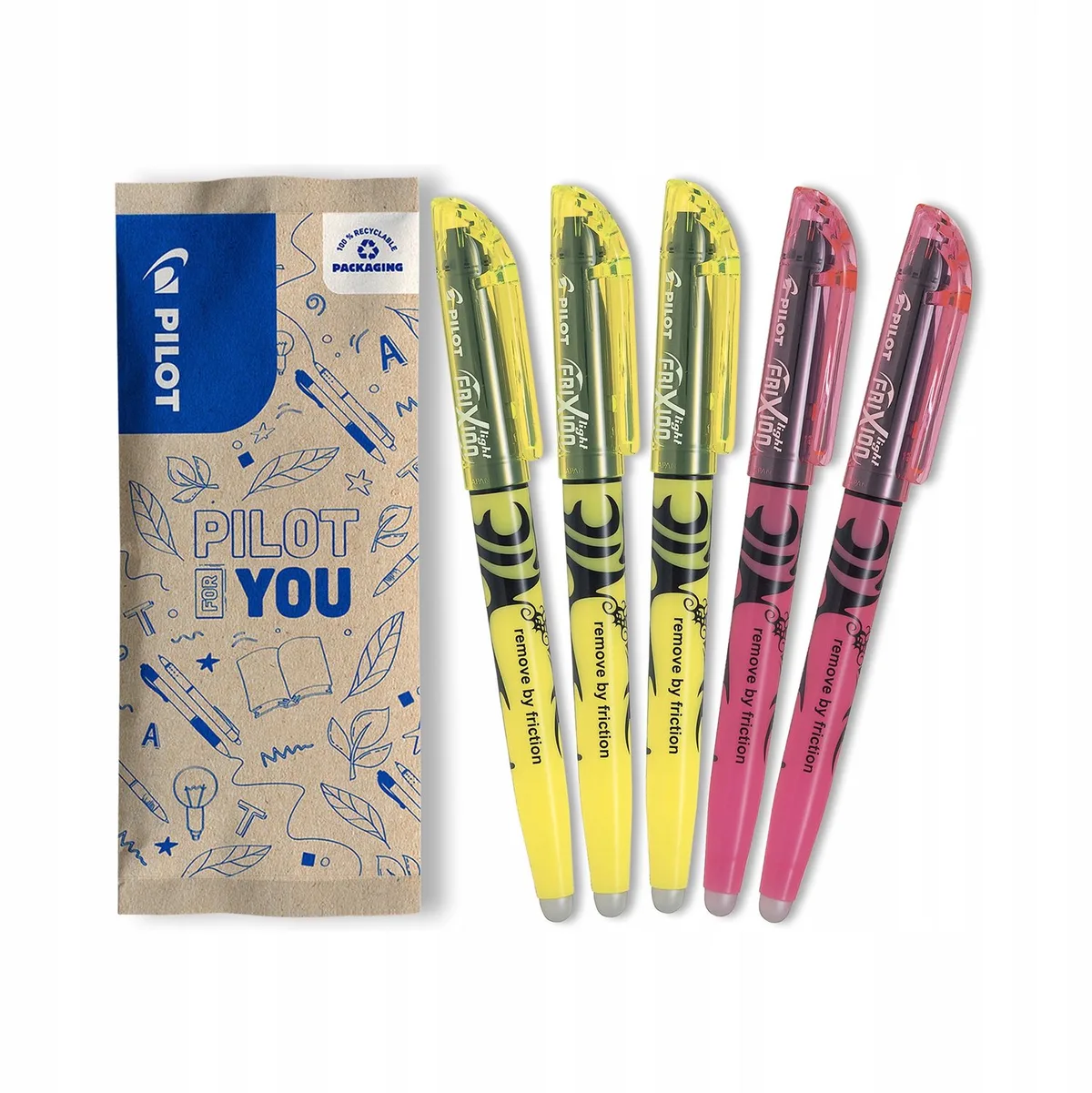 Frixion Uitwisbare Markeerstiften Set (5 stuks) van Pilot in Roze, Geel – productfoto