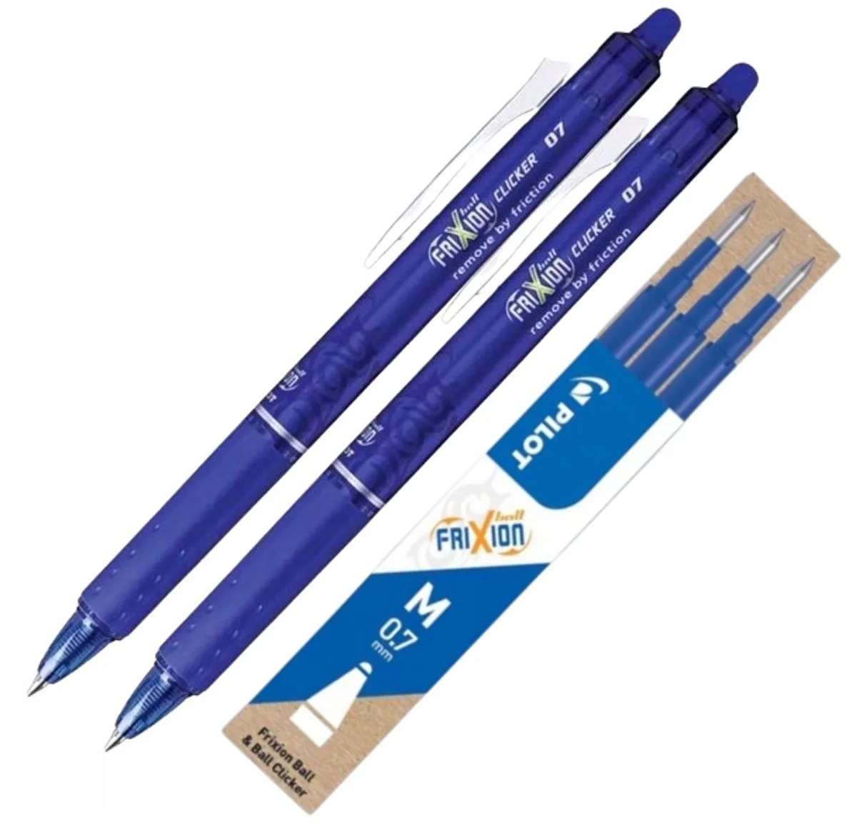 Frixion Uitwisbare Pen M 0,7 mm 2 stuks + 3 vullingen fra Pilot i Blå – produktbillede