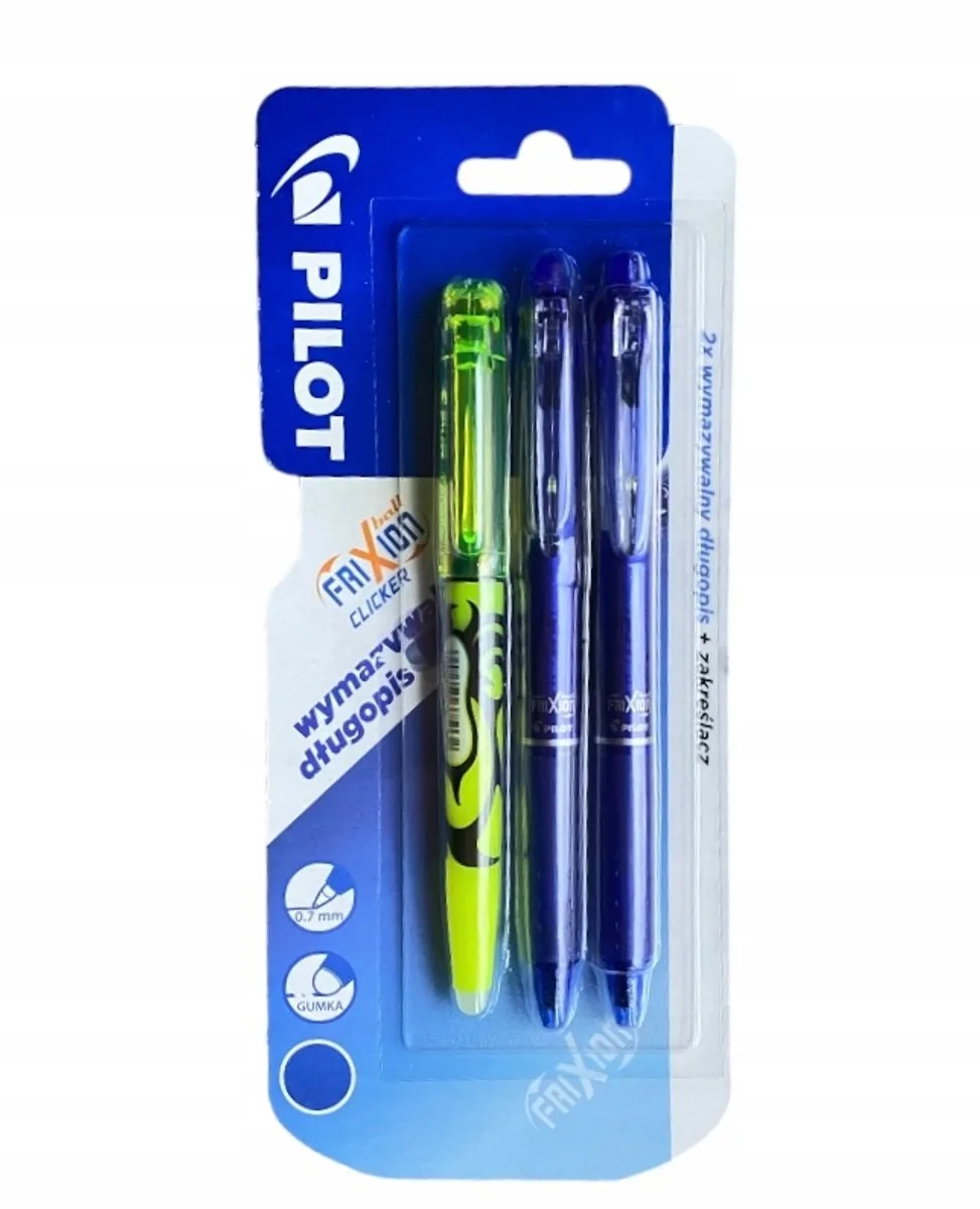 Set: 2x Uitwisbare Blauwe Balpen + Markeerstift fra Pilot i Blå – produktbillede