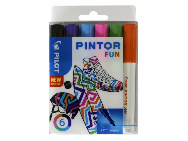Verfstift Pilot Pintor fun fijn assorti etui à 6 stuks van Pilot – productfoto