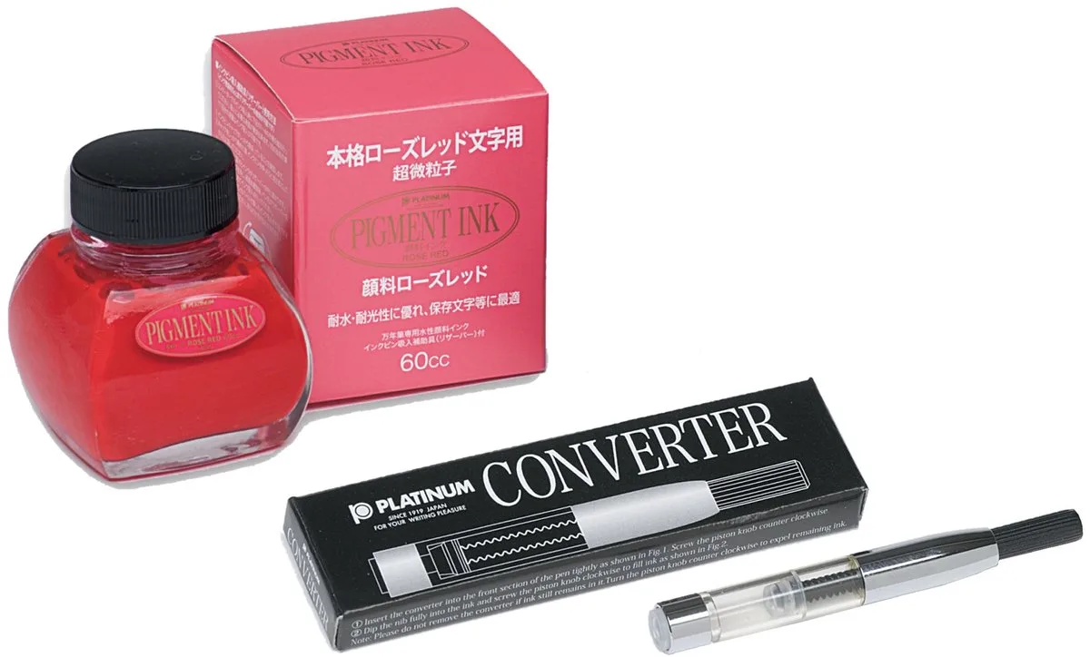Japan - inktpotje - Vulpeninkt - potje vulpeninkt - Rose Red - Pigment Inkt + Converter Silver 701 van Platinum in Rood – productfoto