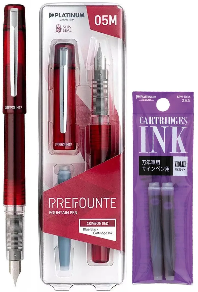 Prefounte Vulpen - Fine - Crimson Red - Met Paarse vullingen fra Platinum i Rød – produktbillede