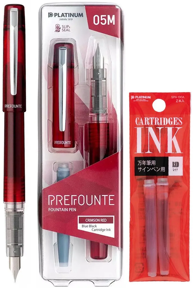 Prefounte Vulpen - Fine - Crimson Red - Met Rode vullingen fra Platinum i Rød – produktbillede