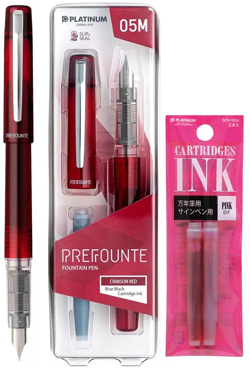 Prefounte Vulpen - Fine - Crimson Red - Met Roze vullingen van Platinum in Rood – productfoto