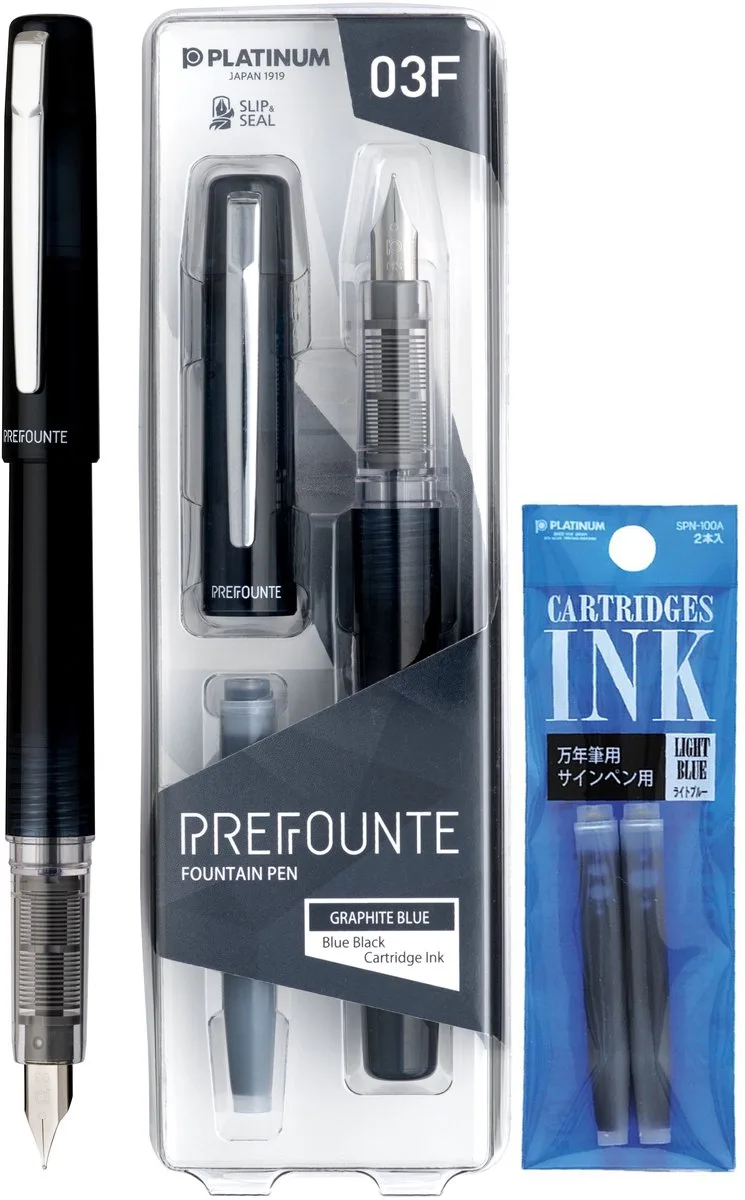 Prefounte Vulpen - Fine - Graphite Blue - Met Lichtblauwe vullingen by Platinum in Grey – product photo