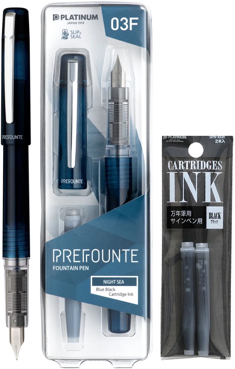Prefounte Vulpen - Fine - Night Sea - Met vullingen Zwart van Platinum in Blauw – productfoto