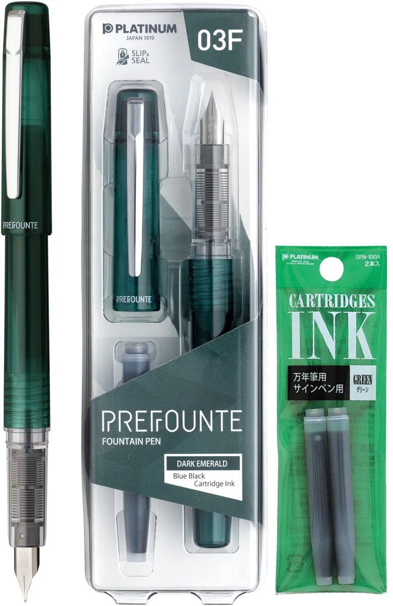 Prefounte Vulpen - Medium - Dark Emerald - Met Groene vullingen van Platinum in Groen – productfoto