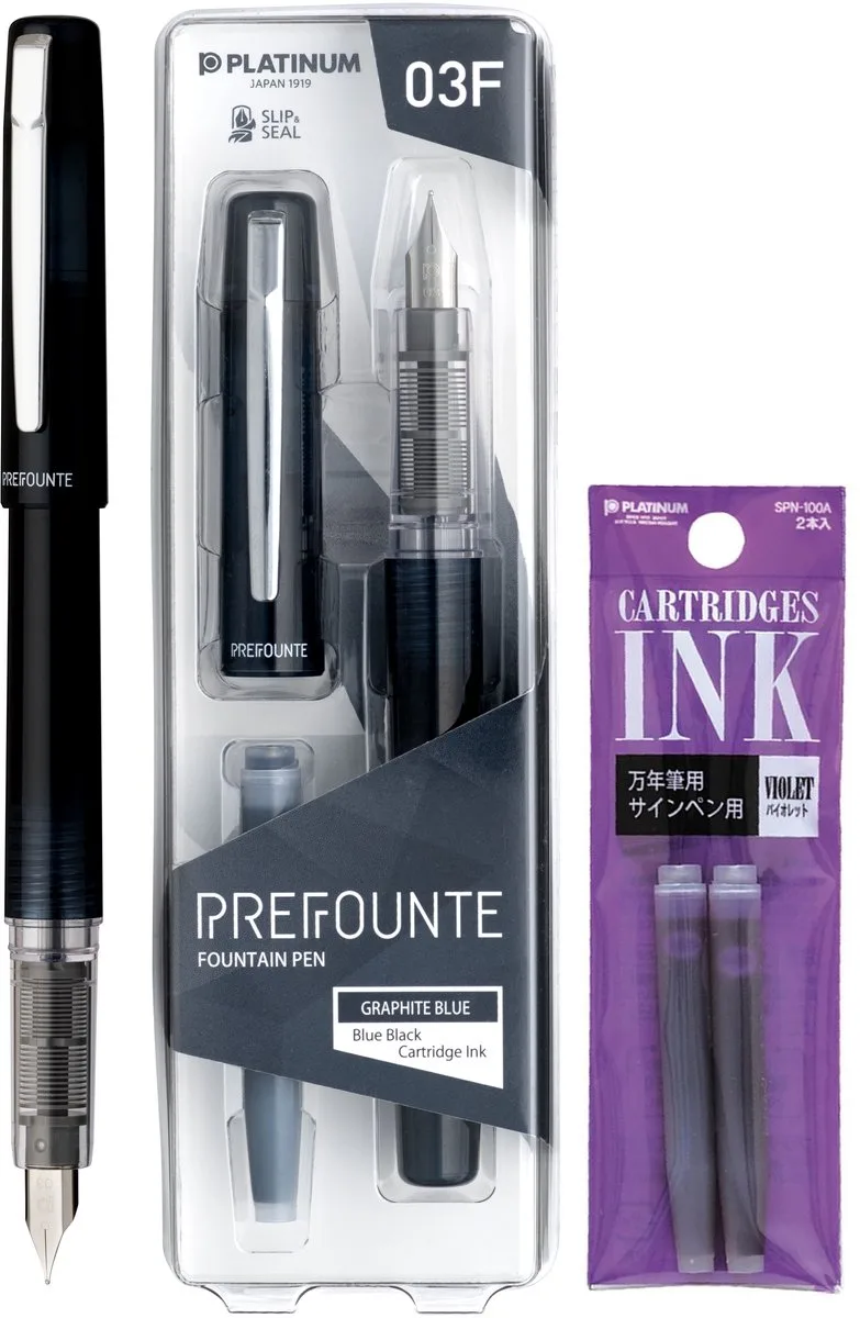Prefounte Vulpen - Medium - Night Sea - Met Paarse vullingen fra Platinum i Blå – produktbillede
