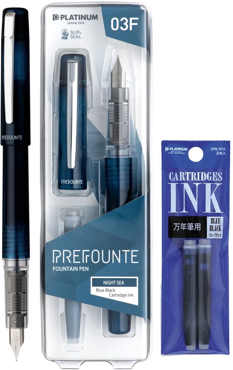 Prefounte Vulpen - Medium - Night Sea - Met vullingen Zwart van Platinum in Blauw – productfoto