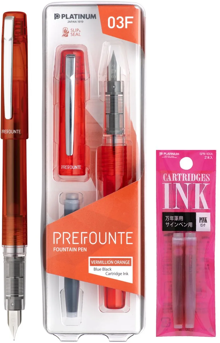 Prefounte Vulpen - Medium - Vermillion Orange - Met Roze vullingen von Platinum in Orange – Produktfoto