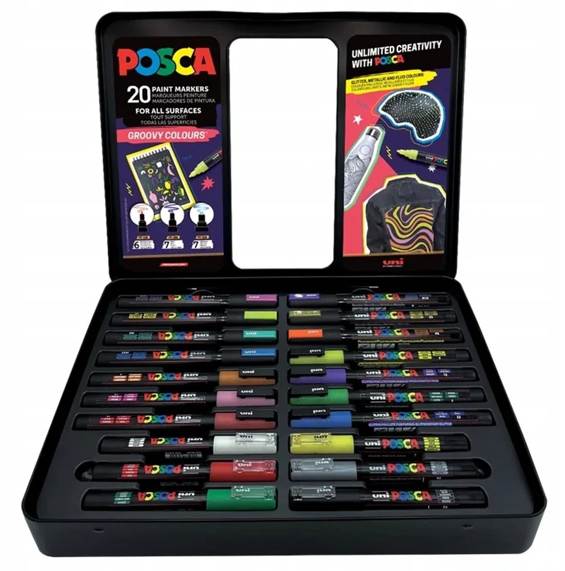 Markers 20 Stuks Groovy Kleuren - Originele Japanse Markers van Posca in Meerkleurig – productfoto