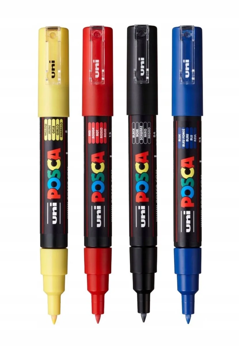 Markers Set 4 Kleuren PC-1M - Ideaal voor glas en textiel van Posca in Mix van kleuren – productfoto