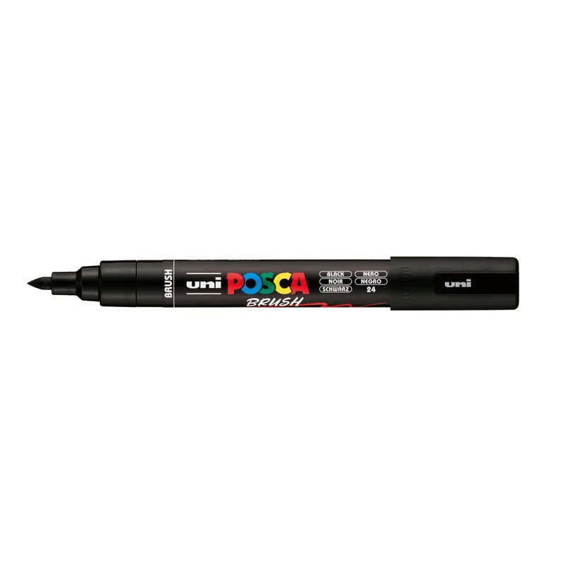 Paintmarker uni posca pc-5br brushpunt m zwart | 6 stuks by Posca – product photo