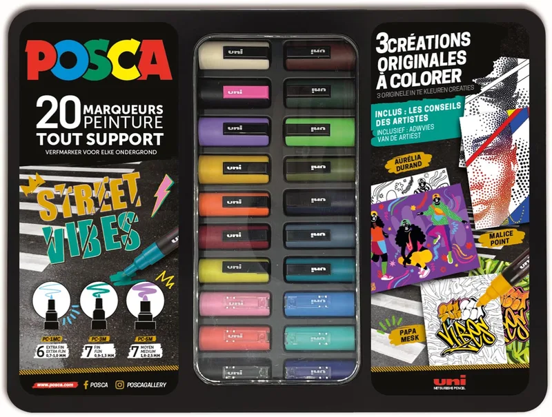 paintmarkers, metalen doos van 20 stuks, assorti, ontwerp Street Vibes by Posca – product photo