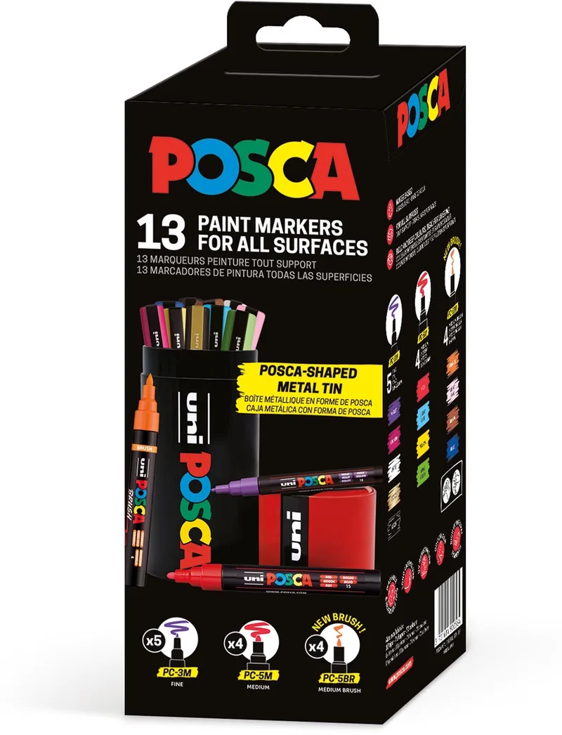 Uni Posca paintmarker, assorti, metalen koker van 13 stuks by Posca – product photo