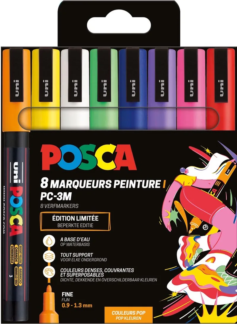 Uni POSCA paintmarker PC-3M | 1 | 5 mm | etui van 8 stuks in geassorteerde Pop kleuren de Posca – photo produit