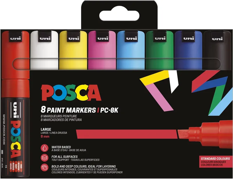 Uni POSCA paintmarker PC-8K, 8 mm, etui van 8 stuks in basiskleuren by Posca – product photo