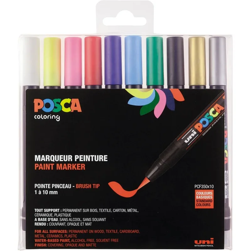 Uni POSCA paintmarker PCF-350, 1 - 10 mm, etui van 10 geassorteerde kleuren de Posca – photo produit